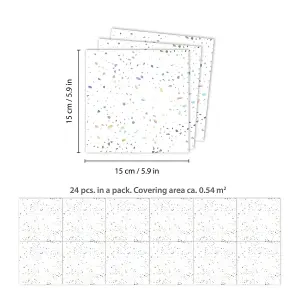 Walplus Terrazzo Holographic Glitter White Wall Metallic Tile Sticker Set 24Pcs