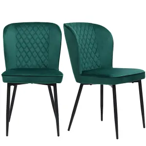 Modern Vanity Chair Kitchen Accent Occasional Chair with Metal Legs for Dining Room Living Room, Dark Green, 2PCS