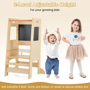 COSTWAY Kids Step Stool Baby Kitchen Helper with Chalkboard & Adjustable Step