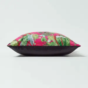 Homescapes Hot Pink Tropical Leaf Velvet Cushion 46 x 46 cm