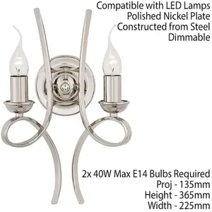 Eaves Luxury Twin Curved Arm Traditional Wall Light Polished Nickel Candelabra