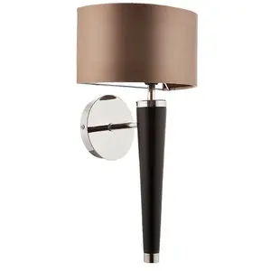 Dimmable LED Wall Light Walnut & Silver Effect Shade Modern Wooden Lamp Fitting