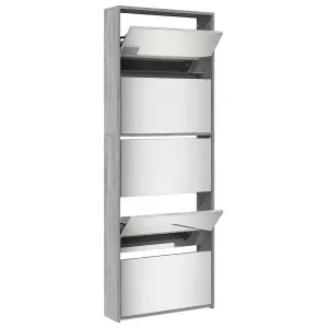 Berkfield Shoe Cabinet with Mirror 5-Layer Grey Sonoma 63x17x169.5 cm