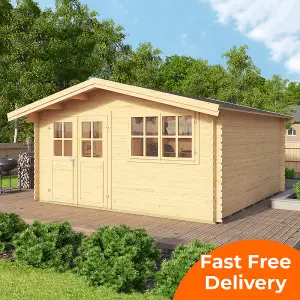 Lasita Isar Traditional Log Cabin - 3.9m x 3.8m - Apex Garden Summer House with Double Door