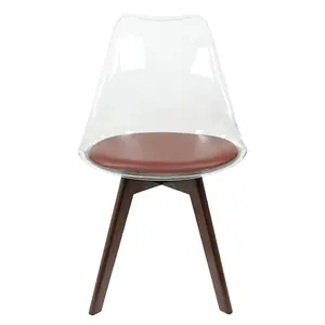 Soho Clear and Chocolate Plastic Dining Chair with Squared Dark Wood Legs