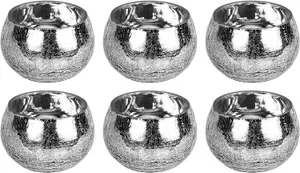 simpa 6PC Mercury Silver Crackled Glass Candle Tealight Holders