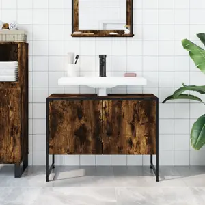 17 Stories Bathroom Sink Cabinet Sonoma Oak 80X33x60 Cm Engineered Wood Smoked Oak