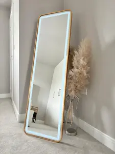 Gold Tall LED Metal Frame Mirror Wall & Floor Standing - 145 x 45cm