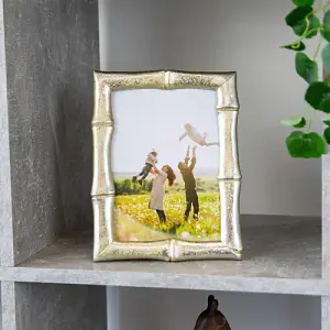 Modern 5x7 Resin Photo Frame with Bamboo Stalk Trim in Metallic Gold and Silver