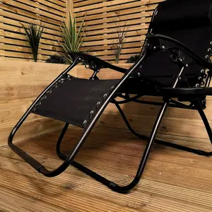 Set of 2 Luxury Padded Multi Position Zero Gravity Garden Relaxer Chair Lounger in All Black