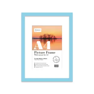 A4 Light Blue Picture Frame With Mount for A5 (14.8 x 21cm - 5.8 x 8.3in) Poster, Photo, Artwork, or Print.