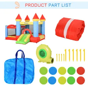 Outsunny Kids Bouncy Castle House Inflatable Trampoline Slide Water Pool Basket 4 in 1 with Blower for Kids Age 3-8 Castle Design