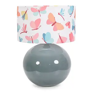 ValueLights Bosco Eucalyptus Ceramic Table Lamp with Butterfly Drum Shade - LED Bulb Included