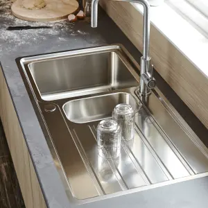 Cooke & Lewis Apollonia Grey Stainless steel 1.5 Bowl Sink & drainer 500mm x 1000mm