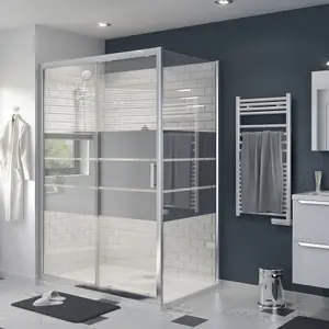 GoodHome Beloya Framed Chrome effect Mirror Striped Fixed Shower panel (H)195cm (W)90cm