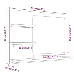 Berkfield Bathroom Mirror Brown Oak 60x10.5x45 cm Engineered Wood