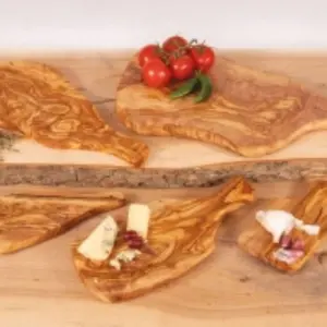 Olive Wood Natural Grained Rustic Kitchen Dining Cheese Board w/ Handle (L) 40cm