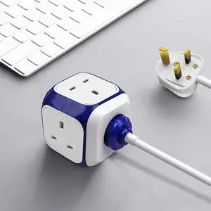 EXTRASTAR Rubik Power Cube 4 Ways Sockets 2 x USB 5V 1.5m Navy Blue 13A extension lead