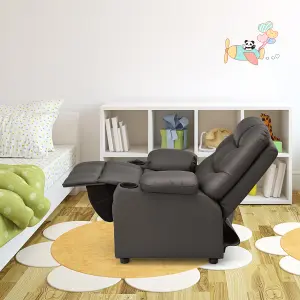 COSTWAY Kids Single Sofa Chair PU Leather Children Armchair Recliner with Cup Holders