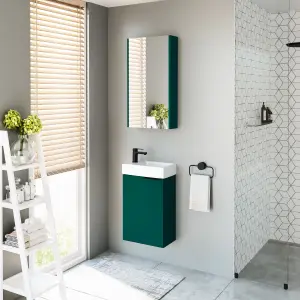 Bathroom Mirror Cabinet Washroom Cupboard Dark Green Slim 400mm Wall Storage Unit Avir