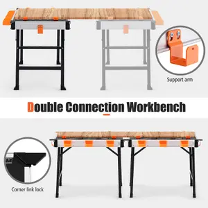 Costway Folding Work Table Portable Workbench Workstation w/ 2 Quick Clamps & 4 Clamp Dogs