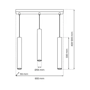 Milagro Hudson Triple Pendant Lamp Hand Made High Quality Elegant Cylindrical Design With Matt Finish