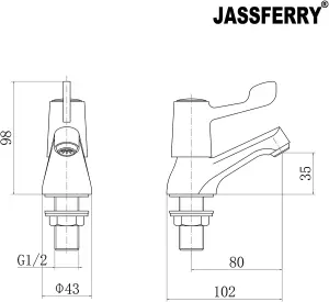 JASSFERRY Chrome Pair of Basin Pillar Taps Top Lever Handle Set of 2, 1/2"