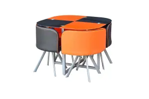 Dining Table And 4 Faux Leather Chairs Space Saver Black And Orange Kitchen Set of 4 (Orange/Black)