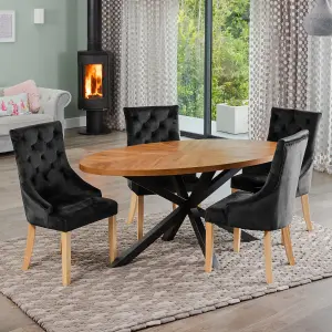 Dosenna Oval Dining Table Set with 4 Ravenna Velvet Chairs - Black