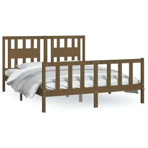 Berkfield Bed Frame with Headboard Honey Brown Solid Wood Pine 150x200 cm King Size