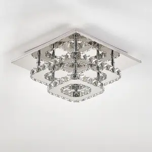 Modern Double Tiers Median Size Square Crystal LED Ceiling Light 30CM Cool White