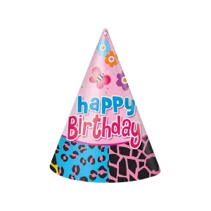 Unique Party Wild Birthday Party Hat (Pack of 8) Multicoloured (One Size)