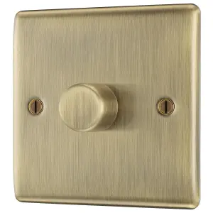 BG Raised slim Gold Antique brass effect 1 gang profile Single 200W Dimmer switch