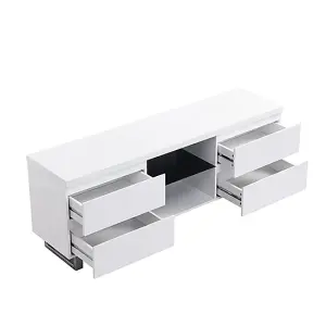 Sydney TV Stand With Storage Living Room and Bedroom, 1665 Wide, Four Drawers Storage, Media Storage, White High Gloss Finish