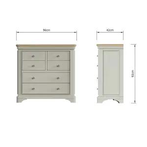 6 Drawer Solid Oak Sage Green Chest Of Drawers Ready Assembled