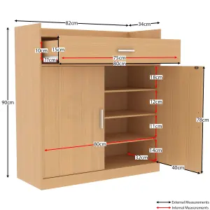 Vida Designs Dalby Oak 2 Door 1 Drawer Shoe Storage Cabinet