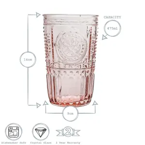 Bormioli Rocco - Romantic Highball Glasses - 475ml - Pack of 4 - Red