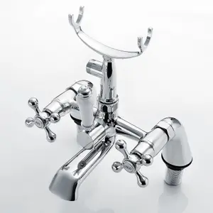 Nes Home Victorian Traditional Deck Mounted Cross Head Bath Shower Mixer Tap With Handheld Kit