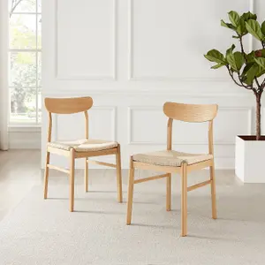 Furniturebox UK Set of 2 Bonnie Oak Veneer Wooden Rope Dining Chairs