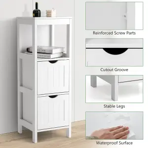 Costway Bathroom Floor Cabinet Wooden Storage Cupboard Freestanding 2 Removable Drawers