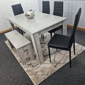 Kitchen Dining Table Set for 4 Wooden Grey Dining Table And 4 Black Leather Chairs And Grey Bench Furniture Kosy Koala