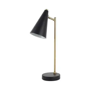 First Choice Lighting Task Matt Black and Antique Brass Task Table Lamp