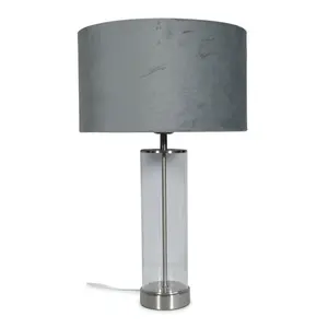 Simonetta Matt Gold and Clear Tube Table Lamp with Blush Velvet Reni Shade and 6W GLS Warm White Bulb Silver / Grey / No