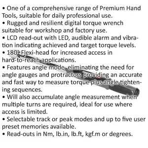 Premium Digital Torque Wrench with Flexible Head - 20 to 200Nm, 1/2" Drive