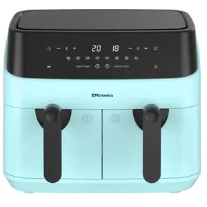 EMtronics Double Basket Air Fryer Large Digital 9 Litre Dual with Timer - Aqua