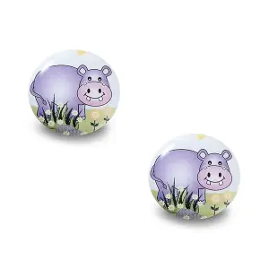 DecorAndDecor - BIMBA Kids Hippopotamus Ceramic Decorative Cupboard Drawer Knobs Porcelain - Pair