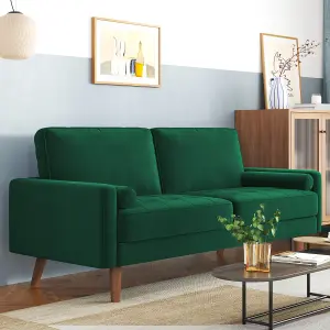 176CM Velvet Love Seat Green Couch with 2 Pillows