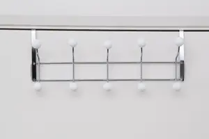 Interiors by Premier Over Door Hanger, 10 White Ball Hooks Door Hanger, Space-Saving Door Hanger for Living Room and Hallway