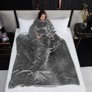 Grey Wearable Super Soft Lounge Blanket