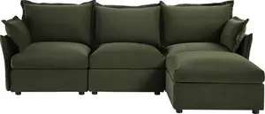 Byron Pillow Edge Moss Green Velvet Modular Sofa, 3-Seater Chaise - Daals - Sofas